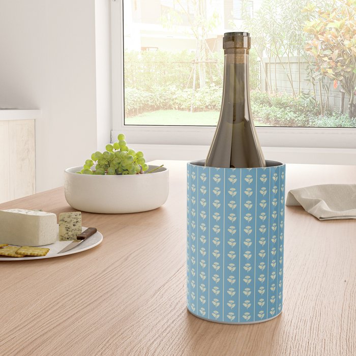 Cozy Vintage Cottage Flowers and Stripes Pattern in Eclectic Blue and Cream Wine Chiller Gallery Image 4