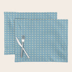 Cozy Vintage Cottage Flowers and Stripes Pattern in Eclectic Blue and Cream Placemat Gallery Image 1