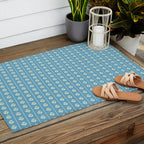 Cozy Vintage Cottage Flowers and Stripes Pattern in Eclectic Blue and Cream Outdoor Rug Gallery Image 2