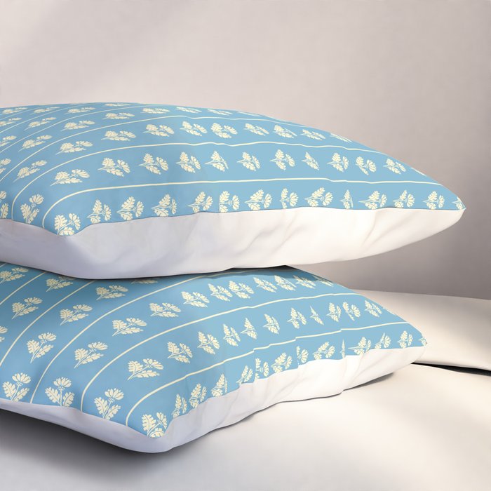Cozy Vintage Cottage Flowers and Stripes Pattern in Eclectic Blue and Cream Pillow Sham Gallery Image 3