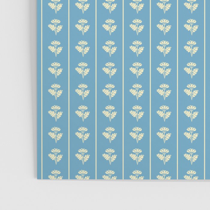 Cozy Vintage Cottage Flowers and Stripes Pattern in Eclectic Blue and Cream Poster Gallery Image 3