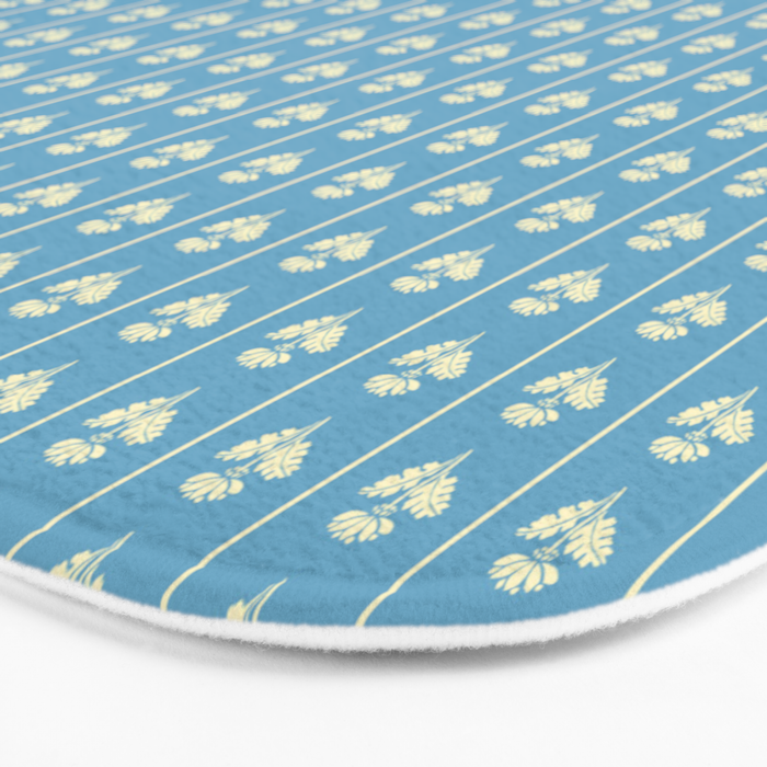 Cozy Vintage Cottage Flowers and Stripes Pattern in Eclectic Blue and Cream Bath Mat Gallery Image 3