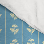 Cozy Vintage Cottage Flowers and Stripes Pattern in Eclectic Blue and Cream Comforter Gallery Image 4