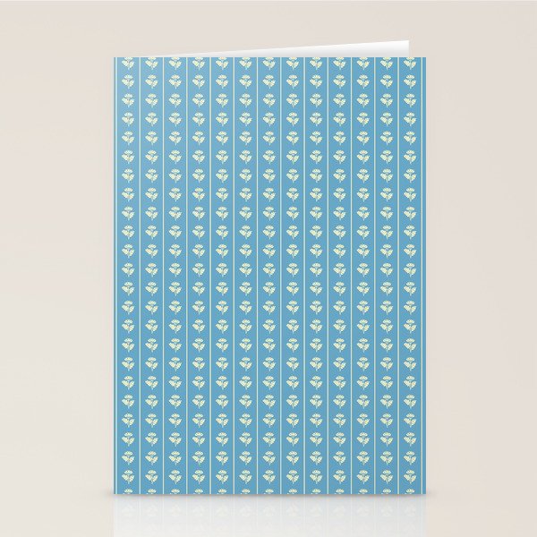 Cozy Vintage Cottage Flowers and Stripes Pattern in Eclectic Blue and Cream Stationery Card Gallery Image 2