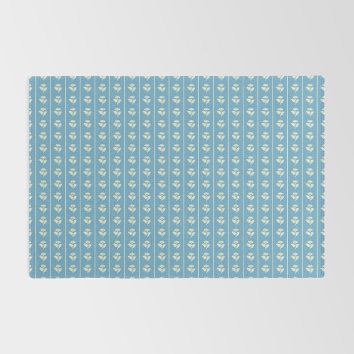 Cozy Vintage Cottage Flowers and Stripes Pattern in Eclectic Blue and Cream Rug Gallery Image 2