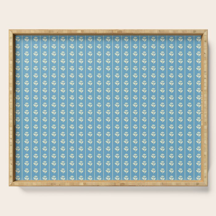 Cozy Vintage Cottage Flowers and Stripes Pattern in Eclectic Blue and Cream Serving Tray Gallery Image 1