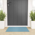 Cozy Vintage Cottage Flowers and Stripes Pattern in Eclectic Blue and Cream Welcome Mat Gallery Image 3