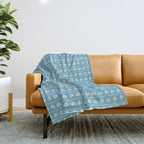 Cozy Vintage Cottage Flowers and Stripes Pattern in Eclectic Blue and Cream Throw Blanket Gallery Image 1