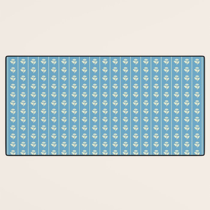 Cozy Vintage Cottage Flowers and Stripes Pattern in Eclectic Blue and Cream Desk Mat Gallery Image 3