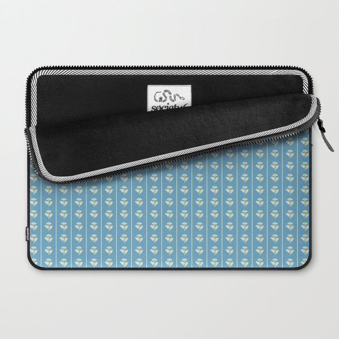 Cozy Vintage Cottage Flowers and Stripes Pattern in Eclectic Blue and Cream Laptop Sleeve Gallery Image 2