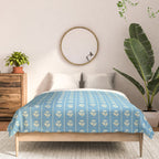 Cozy Vintage Cottage Flowers and Stripes Pattern in Eclectic Blue and Cream Comforter Gallery Image 3