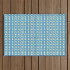Cozy Vintage Cottage Flowers and Stripes Pattern in Eclectic Blue and Cream Outdoor Rug Gallery Image 1