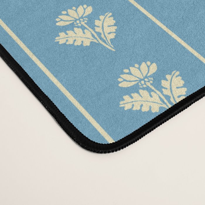Cozy Vintage Cottage Flowers and Stripes Pattern in Eclectic Blue and Cream Desk Mat Gallery Image 4