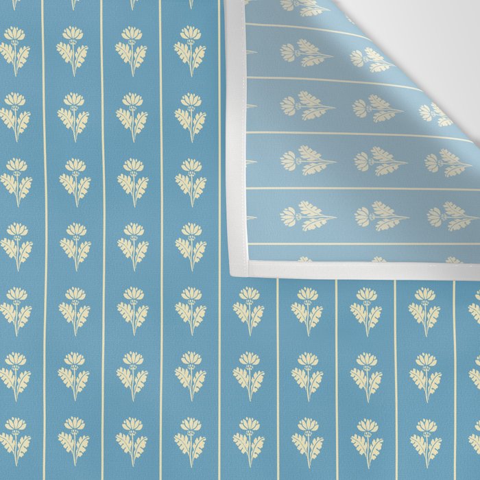 Cozy Vintage Cottage Flowers and Stripes Pattern in Eclectic Blue and Cream Wall Tapestry Gallery Image 3