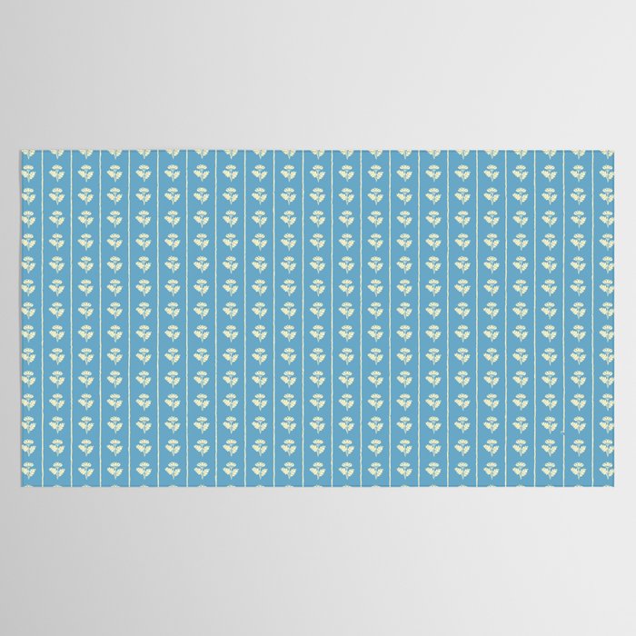 Cozy Vintage Cottage Flowers and Stripes Pattern in Eclectic Blue and Cream Tablecloth Gallery Image 2