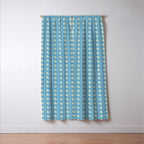 Cozy Vintage Cottage Flowers and Stripes Pattern in Eclectic Blue and Cream Window Curtain Gallery Image 3