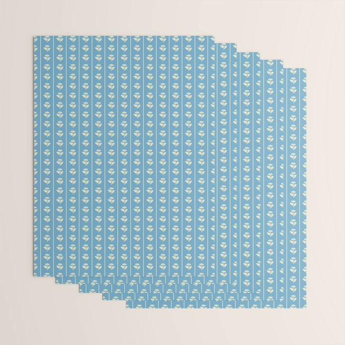 Cozy Vintage Cottage Flowers and Stripes Pattern in Eclectic Blue and Cream Wrapping Paper Gallery Image 3