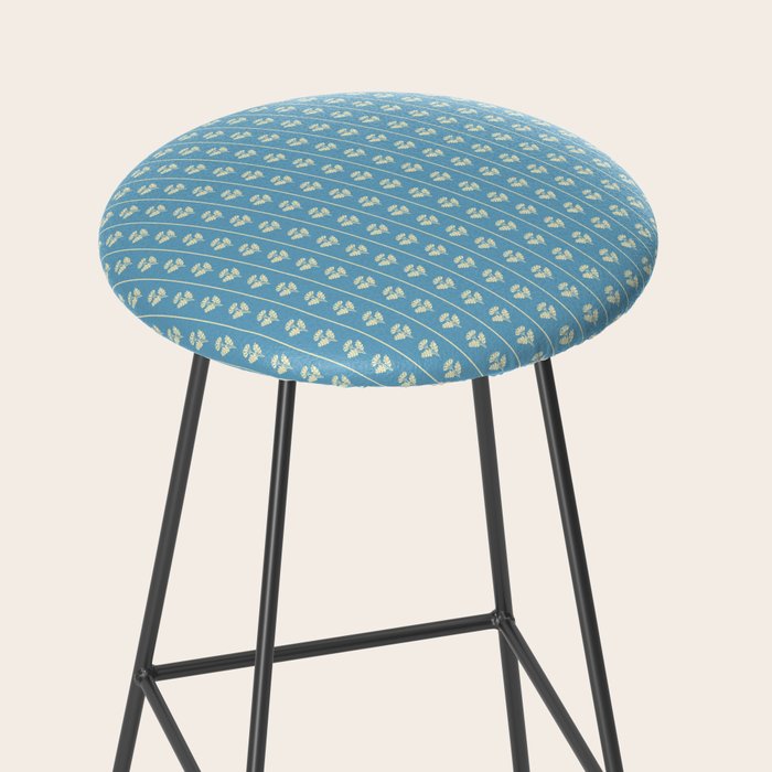 Cozy Vintage Cottage Flowers and Stripes Pattern in Eclectic Blue and Cream Stool Gallery Image 2