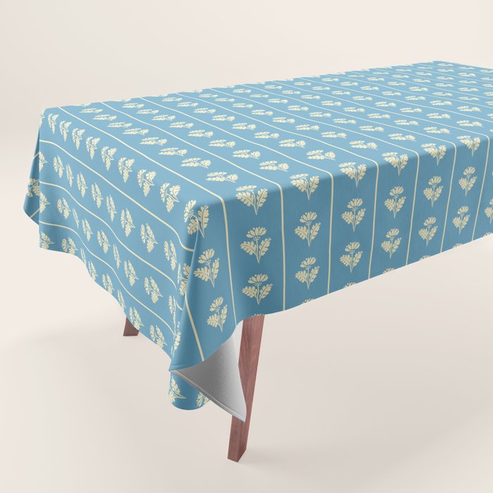 Cozy Vintage Cottage Flowers and Stripes Pattern in Eclectic Blue and Cream Tablecloth Gallery Image 1