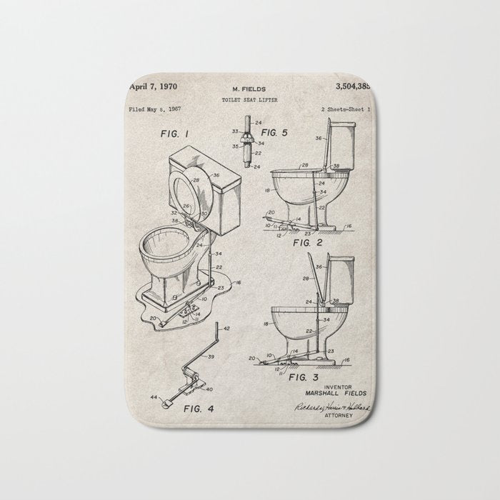 Toilet Seat Patent - Housewarming Bathroom Art - Antique Bath Mat Gallery Image 1