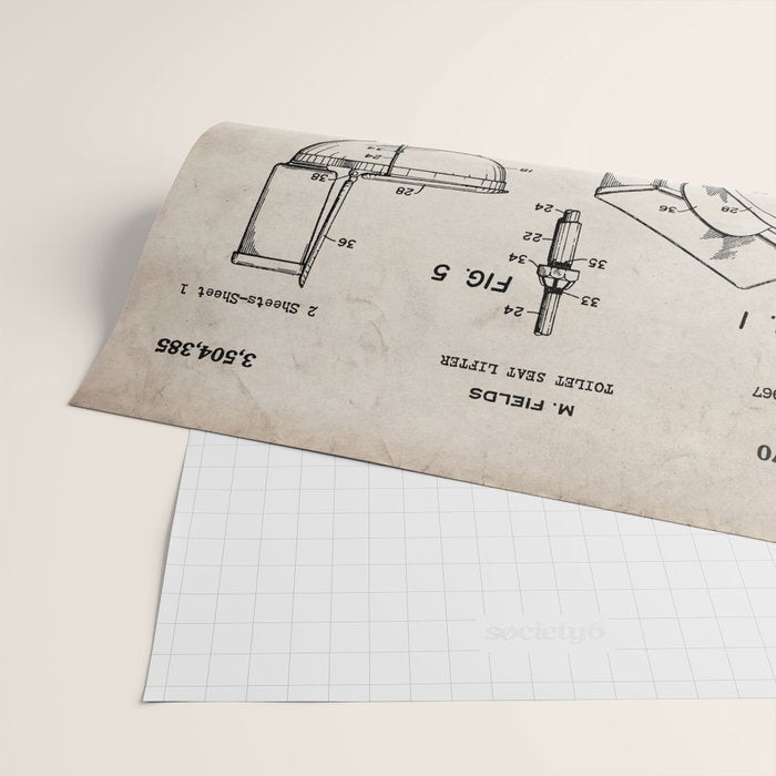 Toilet Seat Patent - Housewarming Bathroom Art - Antique Wrapping Paper Gallery Image 2