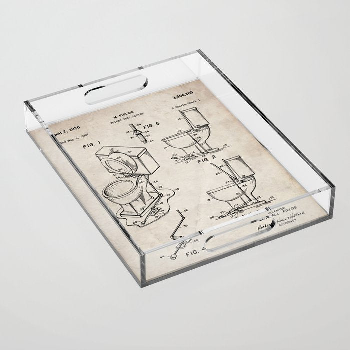 Toilet Seat Patent - Housewarming Bathroom Art - Antique Acrylic Tray Gallery Image 1