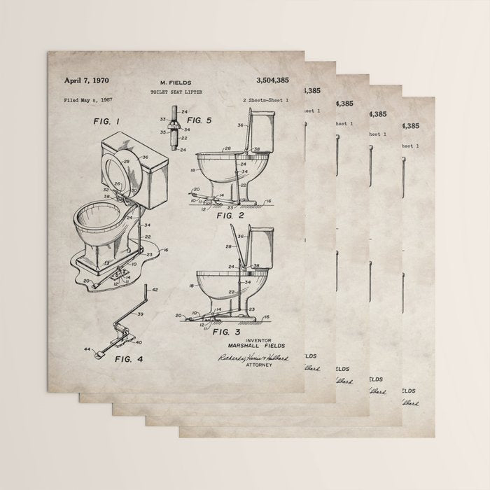 Toilet Seat Patent - Housewarming Bathroom Art - Antique Wrapping Paper Gallery Image 3
