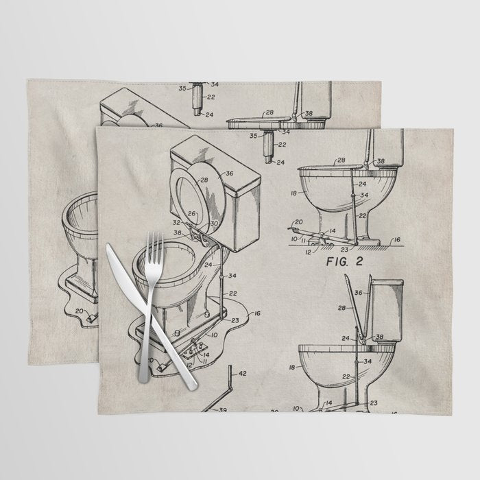 Toilet Seat Patent - Housewarming Bathroom Art - Antique Placemat Gallery Image 1