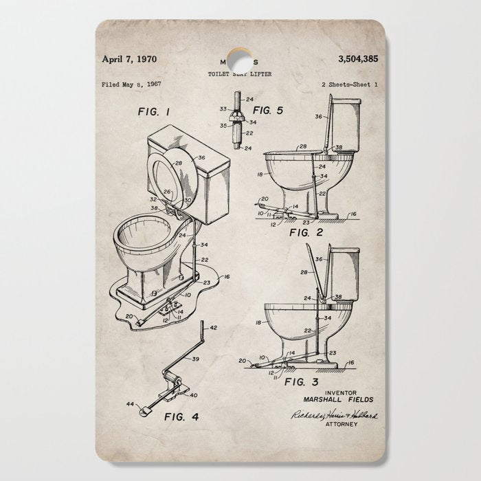 Toilet Seat Patent - Housewarming Bathroom Art - Antique Cutting Board Gallery Image 1