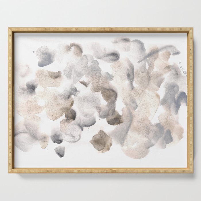 Abstract Art Grey Black Brown Abstract Watercolour 8| Watercolor Brush Strokes Serving Tray Gallery Image 1