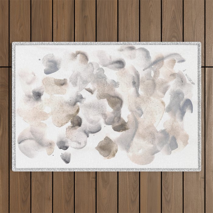 Abstract Art Grey Black Brown Abstract Watercolour 8| Watercolor Brush Strokes Outdoor Rug