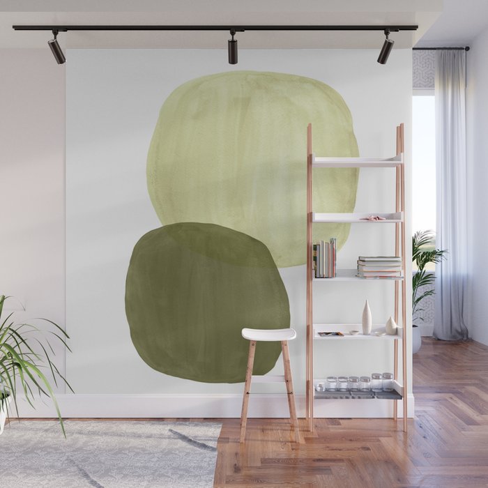Olive green abstract shapes Wall Mural Gallery Image 1