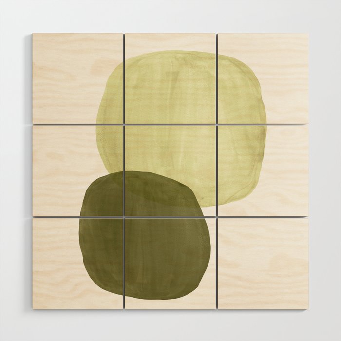 Olive green abstract shapes Wood Wall Art Gallery Image 1