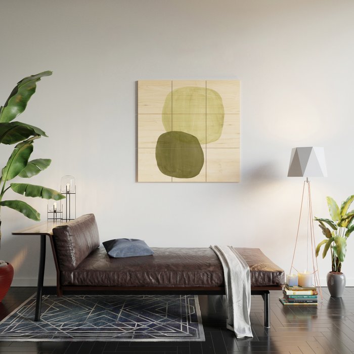 Olive green abstract shapes Wood Wall Art Gallery Image 2