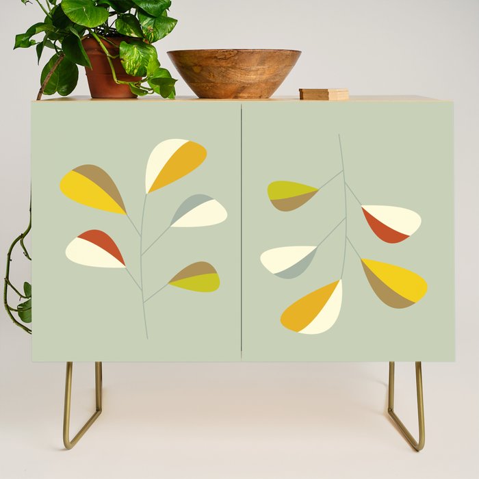 Mid Century Modern Single Leaf Pattern 1. Vintage green Credenza Gallery Image 1