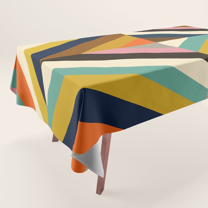 Mid Century Geometric Pattern Technicolor Diamond  Tablecloth Gallery Image 1