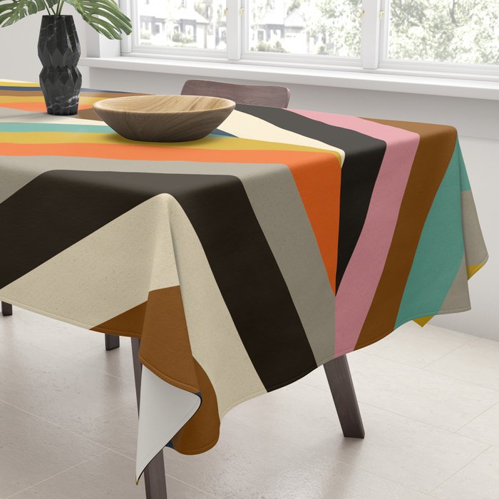 Mid Century Geometric Pattern Technicolor Diamond  Tablecloth Gallery Image 3