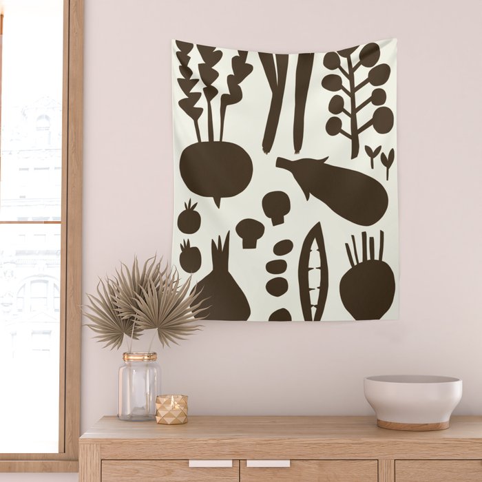 fresh fresh vegetable-black Wall Tapestry Gallery Image 2