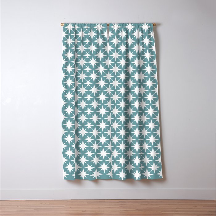 Starry Art Deco Pattern XI Teal Green Window Curtain Gallery Image 3