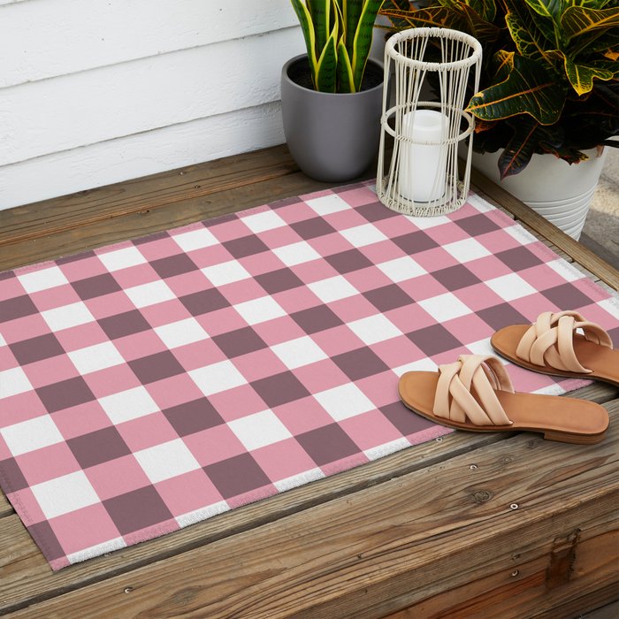 Dusty Pink Gingham Check Outdoor Rug Gallery Image 2