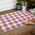 Dusty Pink Gingham Check Outdoor Rug Gallery Image 2