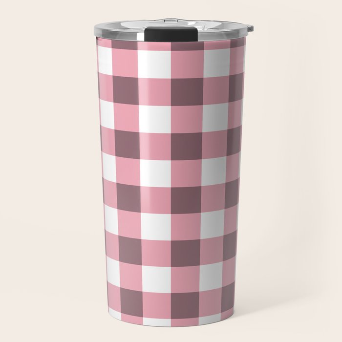 Dusty Pink Gingham Check Travel Mug Gallery Image 1
