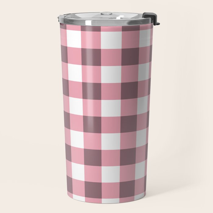 Dusty Pink Gingham Check Travel Mug Gallery Image 2