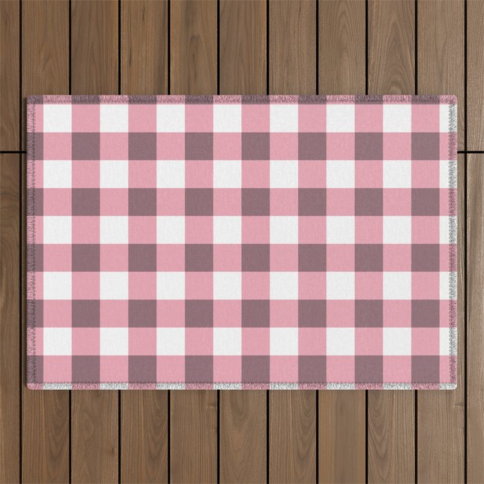 Dusty Pink Gingham Check Outdoor Rug Gallery Image 1