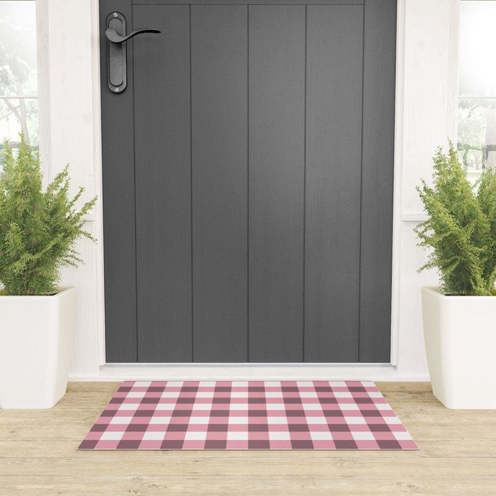 Dusty Pink Gingham Check Welcome Mat Gallery Image 3