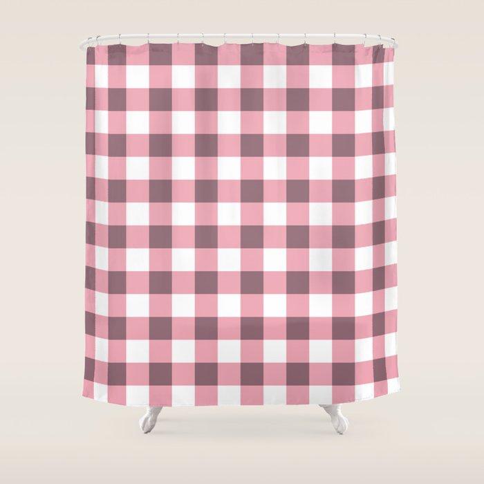 Dusty Pink Gingham Check Shower Curtain Gallery Image 1