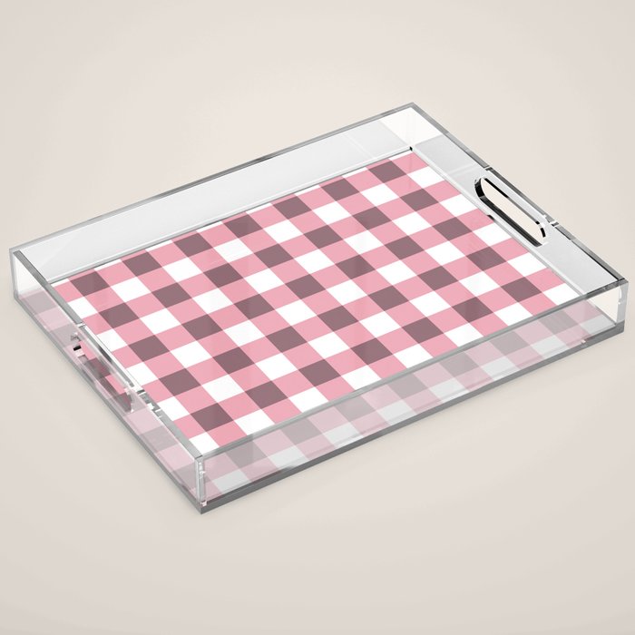Dusty Pink Gingham Check Acrylic Tray Gallery Image 1
