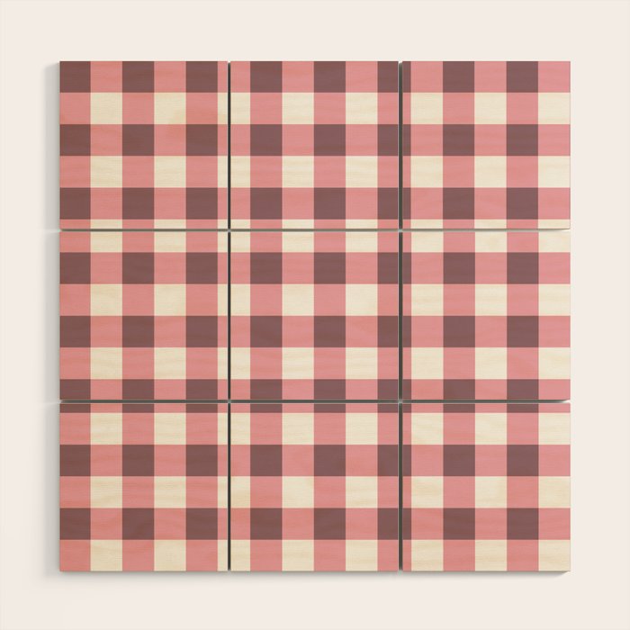 Dusty Pink Gingham Check Wood Wall Art Gallery Image 1