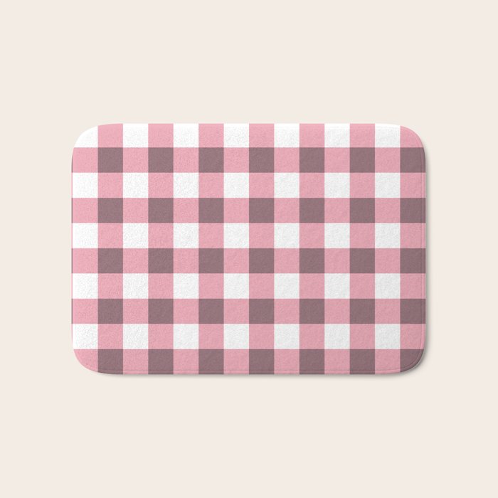 Dusty Pink Gingham Check Bath Mat Gallery Image 1