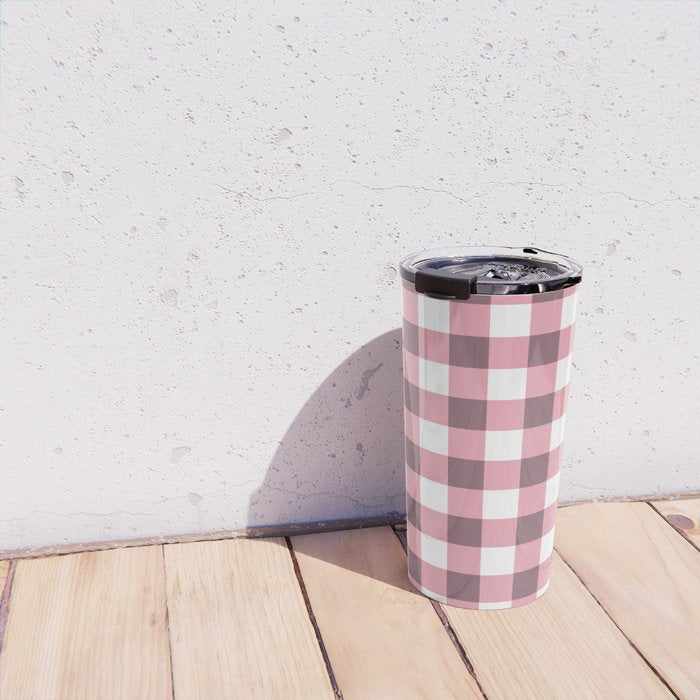 Dusty Pink Gingham Check Travel Mug Gallery Image 4